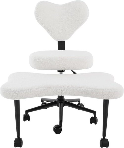 Sedia da meditazione con diverse posizioni di seduta, realizzata in Lana. Sedia da ufficio con 7 ruote, ergonomica, con capacità di carico di 150 kg. Sedile e poggiapiedi girevoli a 360°, schienale e altezza del sedile regolabili (bianco)