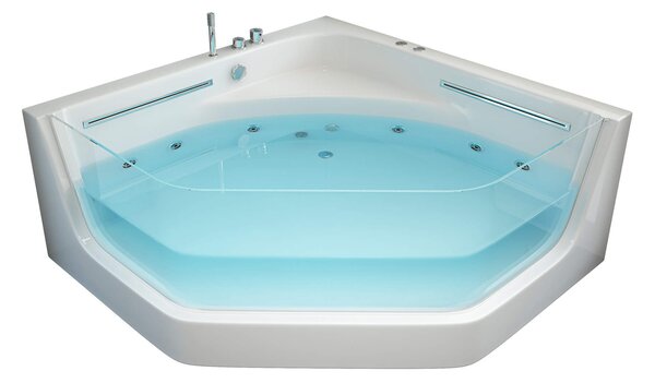 HOME DELUXE - Vasca idromassaggio - PACIFICO bianco con terapia della luce e massaggio - dimensioni 150 x 150 x 55 cm I Vasca d'angolo, vasca interna, 2 persone