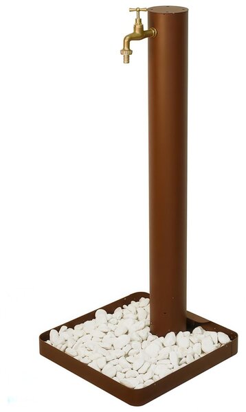 Fontana da Giardino Rotonda con Rubinetto e Base con Ciotoli VERI Dimensioni 20x20xh 89 cm con tubo rubinetto, flessibile e Gomito resistente al gelo Colore corten