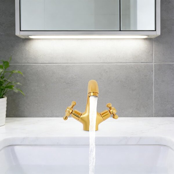 Rubinetto per lavabo con due maniglie - Ottone, finitura dorata