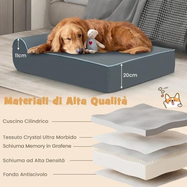 Cuccia ortopedica in memory foam per cani di grossa taglia, con poggiatesta