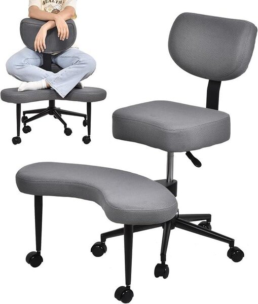 Sedia da ufficio ergonomica con seduta in mesh traspirante, altezza regolabile da 47 a 59 cm, capacità di carico di 136 kg, girevole a 360° – ideale per l'uso in casa. Colore: grigio