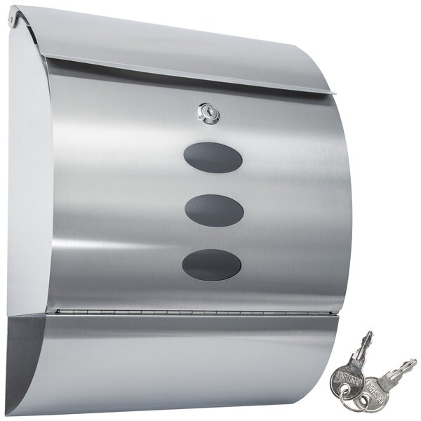 Tectake 400498 cassetta delle lettere in acciaio inox rotonda con tubi portagiornali - argento