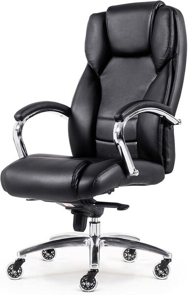 Poltrona da ufficio ergonomica per dirigenti, con capacità di carico fino a 150 kg, girevole, con braccioli, schienale alto, rivestita in ecopelle nera