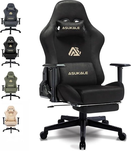 Sedia da gaming, sedia da ufficio traspirante ed ergonomica realizzata in tessuto di alta qualità, sedia per PC con supporto lombare massaggiante, sedia da scrivania regolabile e girevole con poggiapiedi, colore nero