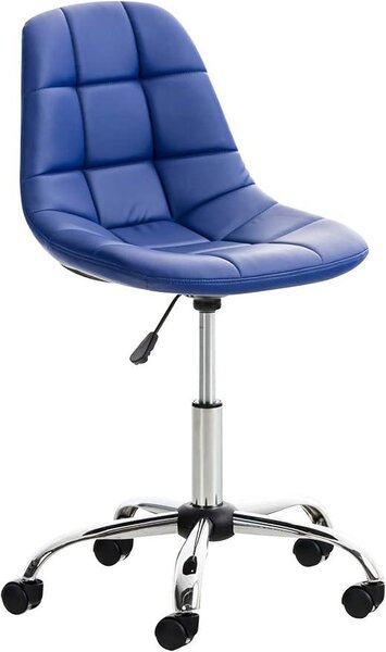Sedia da ufficio Emily, rivestimento in ecopelle, struttura in metallo cromato, seduta in ecopelle blu