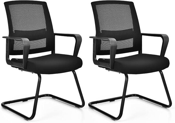 Sedia per ospiti con braccioli, sedia da conferenza robusta con base a slitta e supporto lombare regolabile, sedia per sala d'attesa, moderna sedia da ufficio in mesh per computer, colore nero