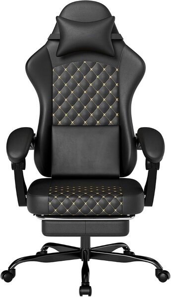 Sedia da gaming in PVC effetto pelle con funzione massaggio e poggiapiedi – sedia ergonomica per PC con schienale regolabile e braccioli sincronizzati – sedia da ufficio con capacità di carico fino a 150 kg – colore grigio scuro
