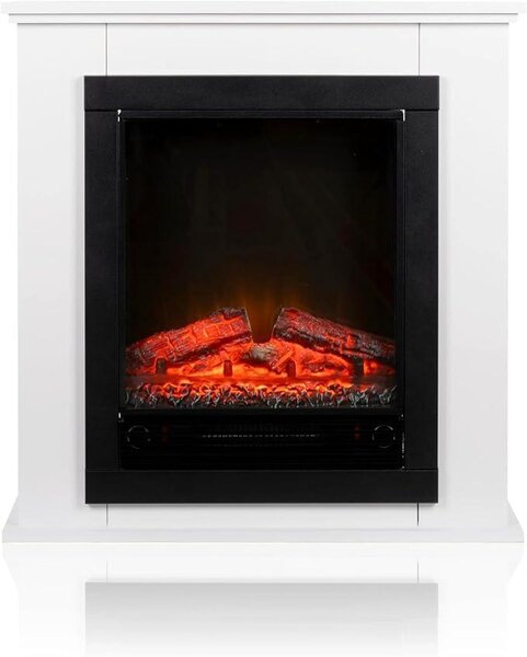 Caminetto elettrico - Caminetto elettrico a libera installazione con riscaldamento a 1800 W, effetto fiamma 3D realistico, termostato, protezione contro il surriscaldamento - bianco