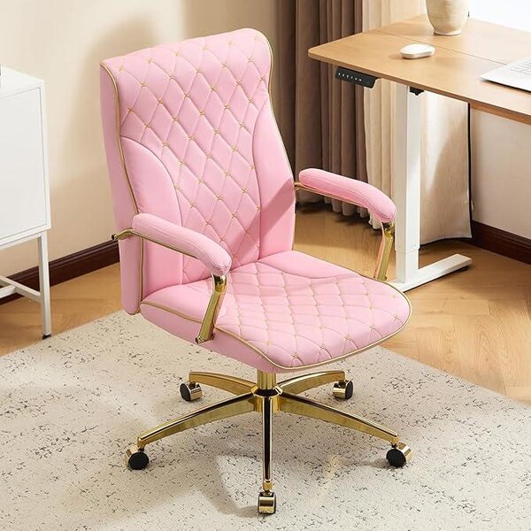 Sedia da ufficio ergonomica, poltrona in ecopelle per ufficio, sedia da scrivania, sedia da computer, sedia girevole con schienale alto, braccioli imbottiti e regolazione dell'altezza, funzione di inclinazione, colore rosa