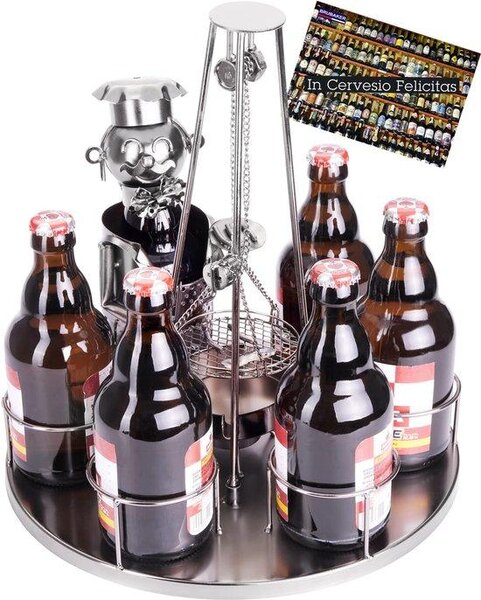 Griglia metallica per 6 bottiglie - 30 cm - Ideale per il barbecue - Regalo per gli appassionati di barbecue - Adatta per griglie a rotazione