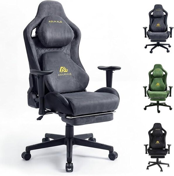 Sedia da gaming, sedia da ufficio ergonomica, rivestita in ecopelle traspirante. Sedia da scrivania con poggiapiedi, supporto lombare e cuscino per la testa, braccioli 3D, schienale regolabile da 90 a 155°, colore grigio