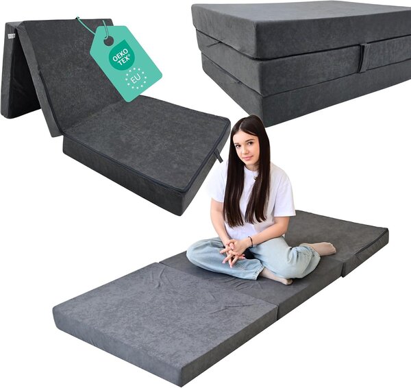 Materasso pieghevole - Letto per viaggiatori - 80 x 200 x 10 cm (grigio)