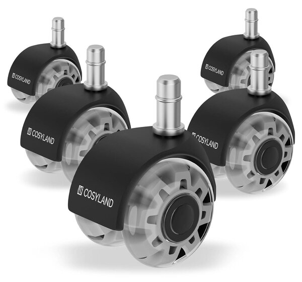 Ruote girevoli per sedie da ufficio, 11 mm x 22 mm - Set di 5 - Ruote doppie silenziose - Non lasciano graffi - Adatte per pavimenti in parquet