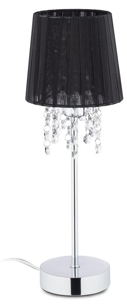 Lampada da tavolo Relaxdays in cristallo, paralume in organza, base rotonda, lampada da comodino, HxP 41x14,5 cm, nero/argento
