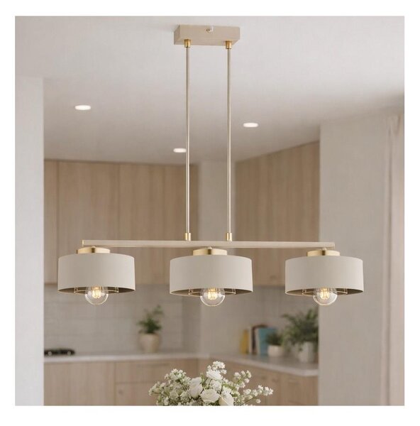 Brilagi - Lampadario a sospensione con cavo SPRING 3xE27/60W/230V beige/oro