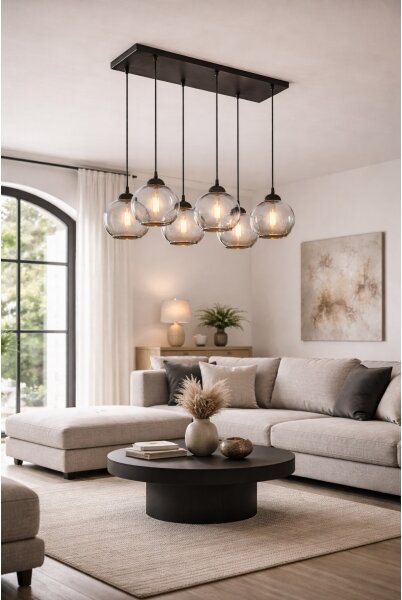 Brilagi - Lampadario a sospensione con cavo DIOR 6xE27/60W/230V nero/grigio fumé