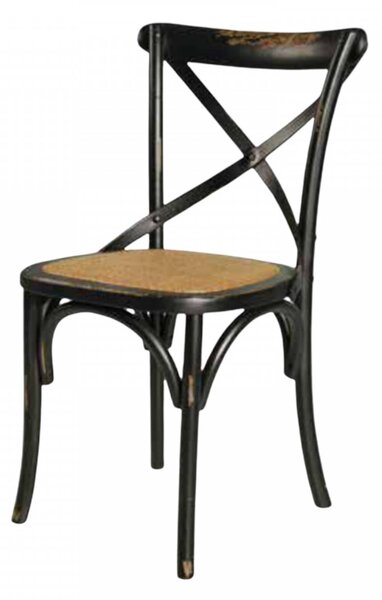 MOBILI 2G - SET 6 Sedie Cross Bistrot vintage Nero in Olmo seduta rivestita  naturale