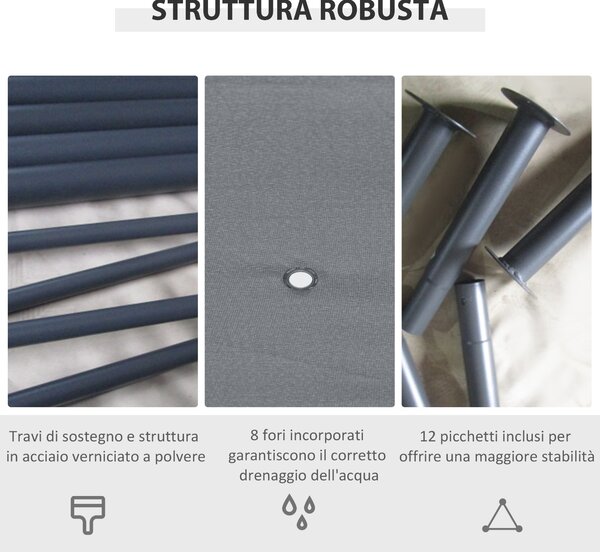 Outsunny Gazebo 3x4 m con 6 Pareti Rimovibili, 8 Fori di Drenaggio e 12 Picchetti, in Acciaio e Poliestere, Grigio e Nero | Aosom Italy