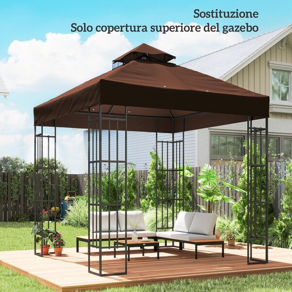 Outsunny Copertura per Gazebo da Giardino 3x3m UPF30+ a 2 Livelli in Poliestere color Caffè | Aosom Italy