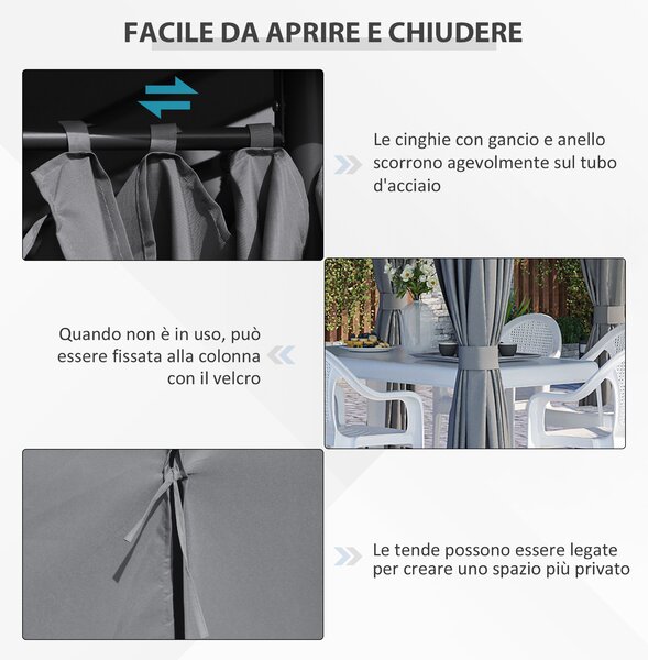 Outsunny Gazebo 3x4 m con 6 Pareti Rimovibili, 8 Fori di Drenaggio e 12 Picchetti, in Acciaio e Poliestere, Grigio e Nero | Aosom Italy
