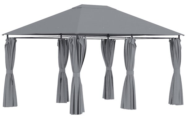 Outsunny Gazebo 3x4 m con 6 Pareti Rimovibili, 8 Fori di Drenaggio e 12 Picchetti, in Acciaio e Poliestere, Grigio e Nero | Aosom Italy