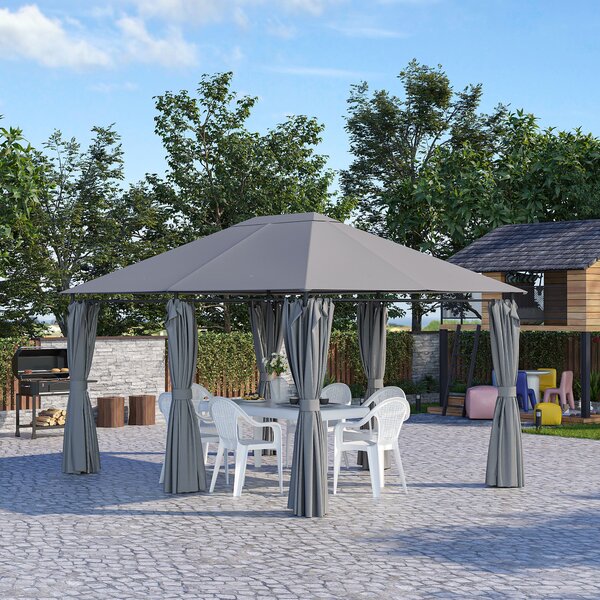 Outsunny Gazebo 3x4 m con 6 Pareti Rimovibili, 8 Fori di Drenaggio e 12 Picchetti, in Acciaio e Poliestere, Grigio e Nero | Aosom Italy