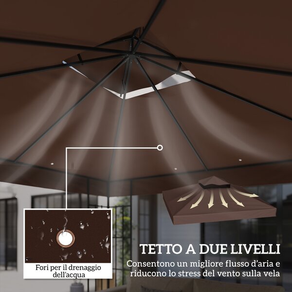Outsunny Copertura per Gazebo da Giardino 3x3m UPF30+ a 2 Livelli in Poliestere color Caffè | Aosom Italy