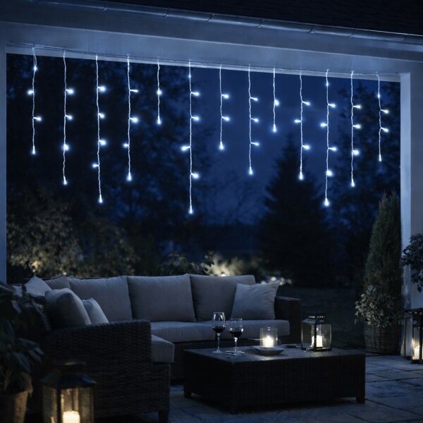 Aigostar - Catena luminosa natalizia LED da esterno, 300 LED/8 funzioni, 3xAA, 18 x 0,6 m, IP44, bianco freddo