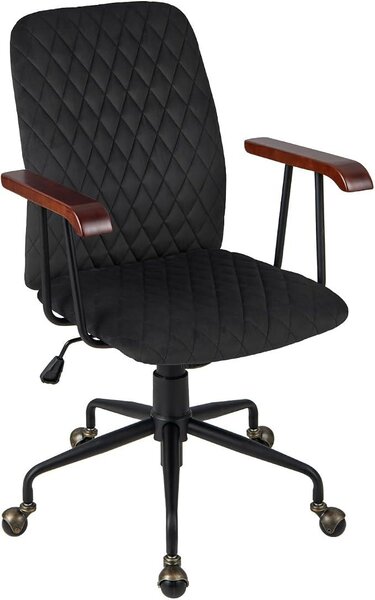 Sedia da ufficio in velluto, girevole e con scrivania regolabile in altezza, con schienale e braccioli, sedia da computer ergonomica imbottita, stile retrò, capacità di carico fino a 150 kg (nera)