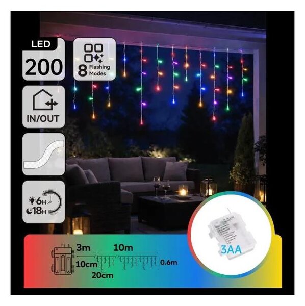 Aigostar - Catena luminosa LED natalizia da esterno 200xLED/8 funzioni 3xAA 13x06m IP44 multicolore