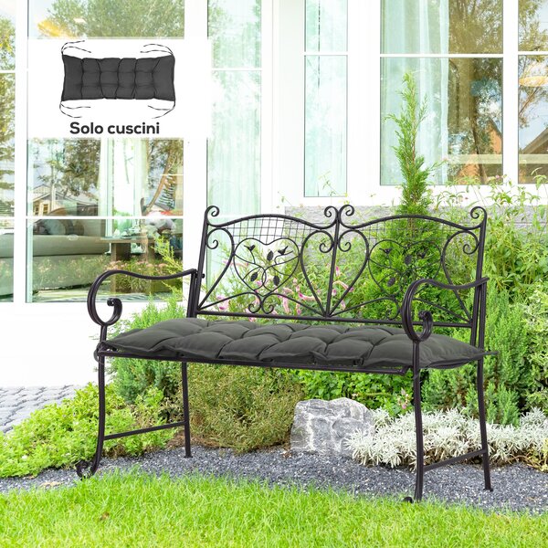 Outsunny Cuscino per Panchina da Giardino con Laccetti e Imbottitura Spessa, 100x40cm, Grigio Scuro|Aosom