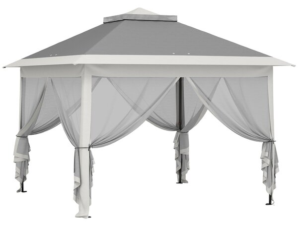 Outsunny Gazebo da Esterno ad Altezza Regolabile con Zanzariere, in Metallo e Tessuto Oxford, 3.3x3.3x2.8 m, Grigio Scuro