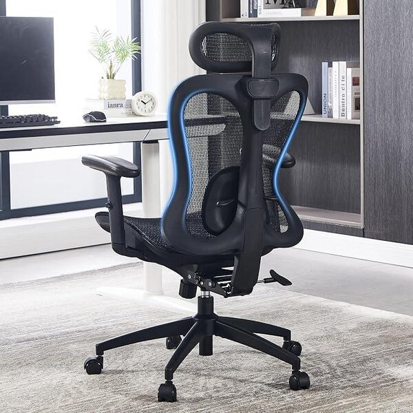 Sedia da ufficio ergonomica con poggiatesta, braccioli pieghevoli, schienale in rete traspirante con design a farfalla, regolabile in altezza, funzione basculante, sedia girevole per l'ufficio domestico e l'ufficio, colore nero