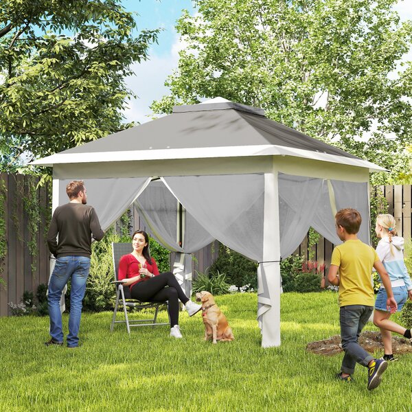 Outsunny Gazebo da Esterno ad Altezza Regolabile con Zanzariere, in Metallo e Tessuto Oxford, 3.3x3.3x2.8 m, Grigio Scuro