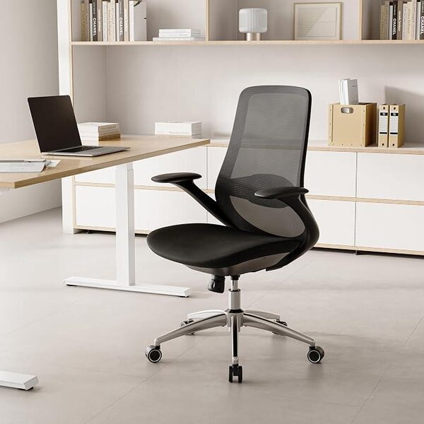Sedia ergonomica da ufficio, sedia girevole con braccioli regolabili e supporto lombare, sistema a gas, funzione reclinabile, altezza 68,5 cm, ampia seduta, ideale per ufficio, home office e studio