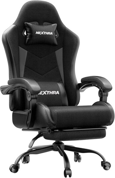 Sedia da gaming, sedia da ufficio, poltrona da gaming con braccioli regolabili in altezza, sedia da gaming ergonomica con poggiapiedi, sedia imbottita, reclinabile fino a 150°, portata massima 180 kg, colore nero