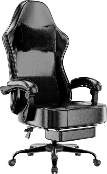 Sedia da ufficio ergonomica, sedia da scrivania per l'ufficio domestico con poggiatesta regolabile, sedia da computer con schienale alto, dotata di rotelle e gambe in acciaio (nera)