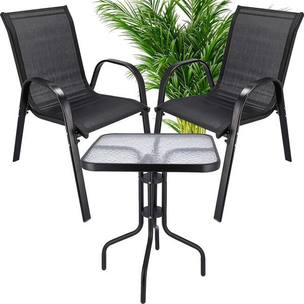 JUMI: Arredamento da giardino, per terrazza o balcone, set completo composto da tavolo, sedie e tavolino, colore nero