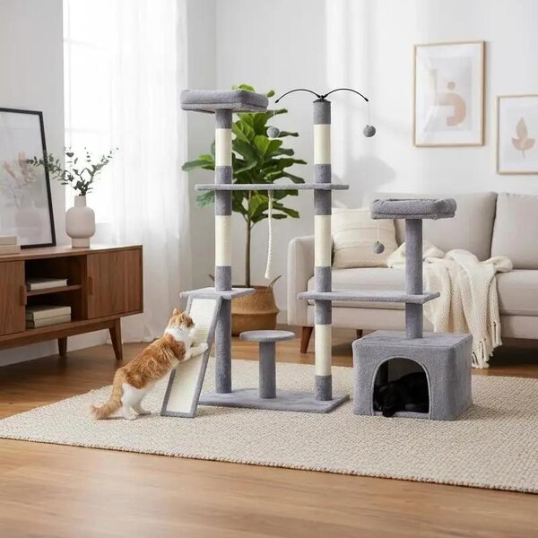 Albero per gatti girevole, con cuccia e area per arrampicarsi