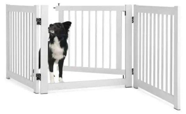 Cancello pieghevole indipendente per cani, con porta dotata di serratura