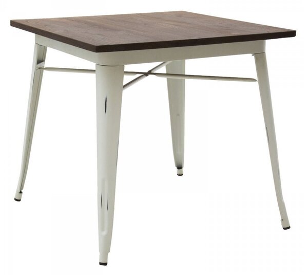 MOBILI 2G - Tavolo quadrato in metallo bianco anticato piano in legno L.80 H.75 P.80