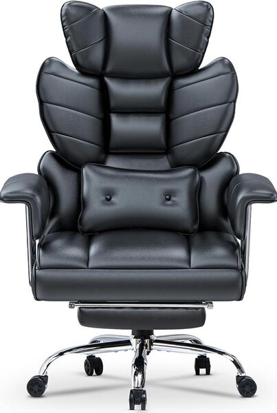 Sedia da ufficio ergonomica con poggiapiedi estraibile, sedia da scrivania regolabile in altezza, ampia schienale imbottito, supporto lombare regolabile, poltrona da ufficio in ecopelle, colore nero