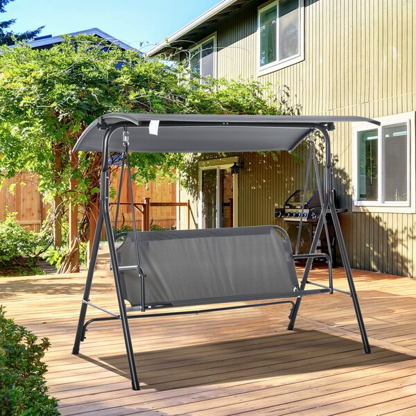 Dondolo da Giardino 3 Posti 172x110x153 cm con Tettuccio Inclinabile Grigio