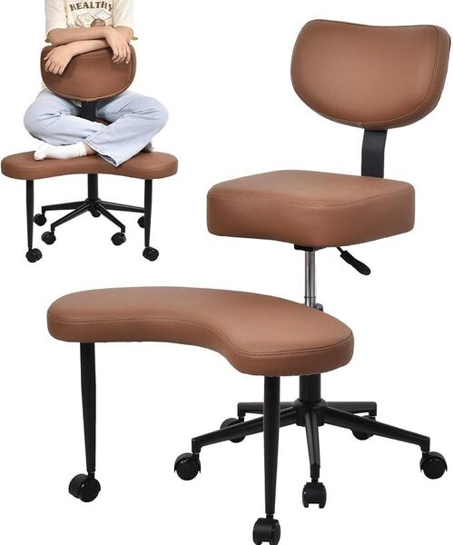 Sedia da ufficio ergonomica con poggiapiedi. Altezza seduta regolabile da 47 a 59 cm. Schienale reclinabile da 90 a 120°. Capacità di carico: 136 kg. Ideale per l'home office e la meditazione. Marca: Brauns