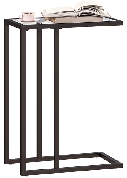 HOMCOM Tavolino da Caffè in Vetro e Acciaio a Forma di C, 46x25x63.5 cm, Nero