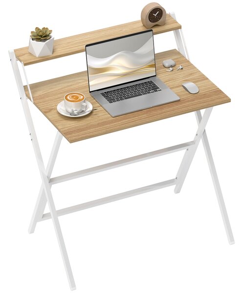 HOMCOM Scrivania Pieghevole con Ripiano per Monitor, 81.5x62x86.5 cm, Legno e Bianco | Aosom Italy