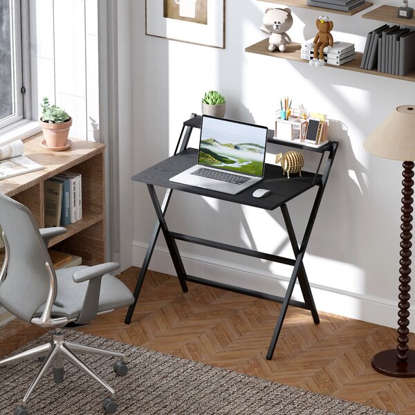 Scrivania Pieghevole 81,5x62x86,5 cm con Ripiano per Monitor Nero