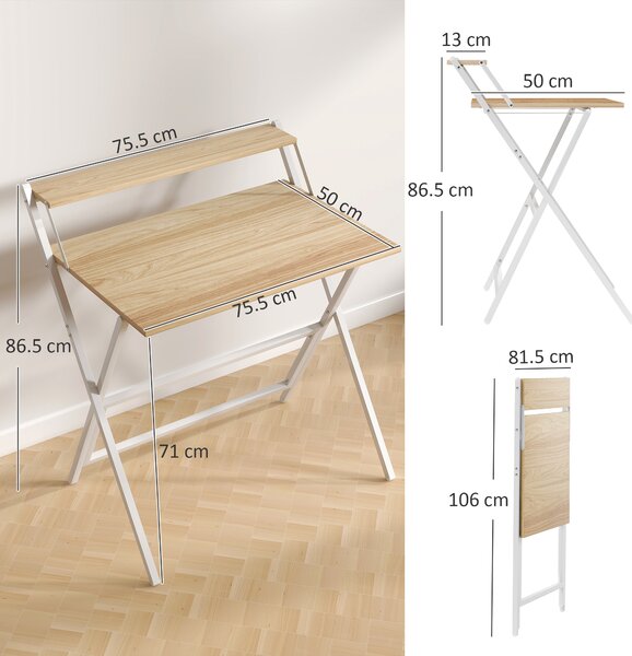 HOMCOM Scrivania Pieghevole con Ripiano per Monitor, 81.5x62x86.5 cm, Legno e Bianco | Aosom Italy