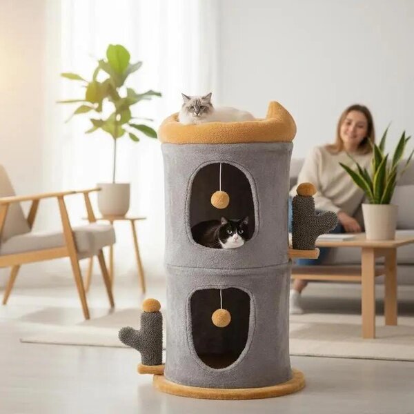 Torre per gatti di piccole dimensioni, con appartamenti confortevoli